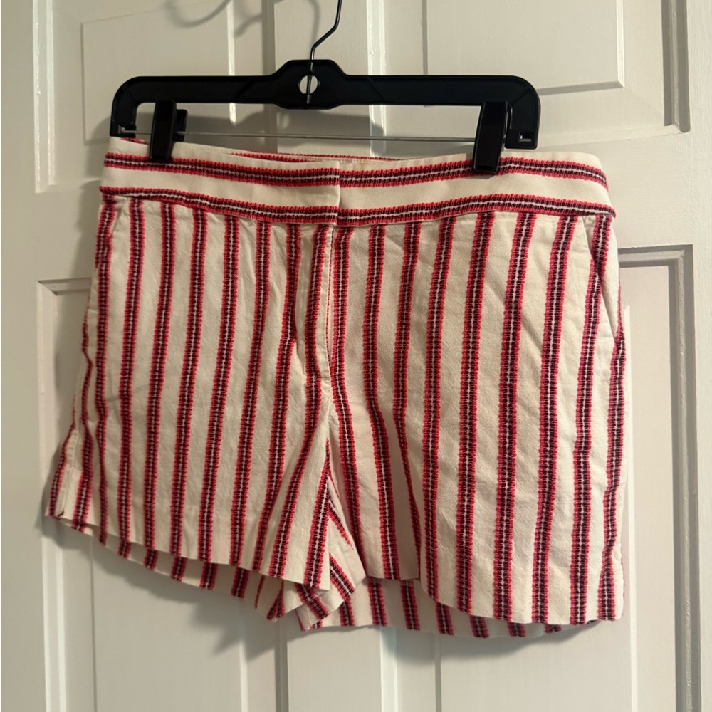 LOFT High Waist Red and White Striped Shorts